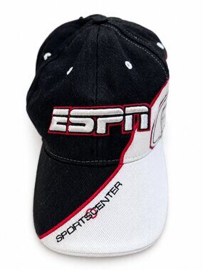 Y2K ESPN SportsCenter Black White Red Adjustable Baseball Cap